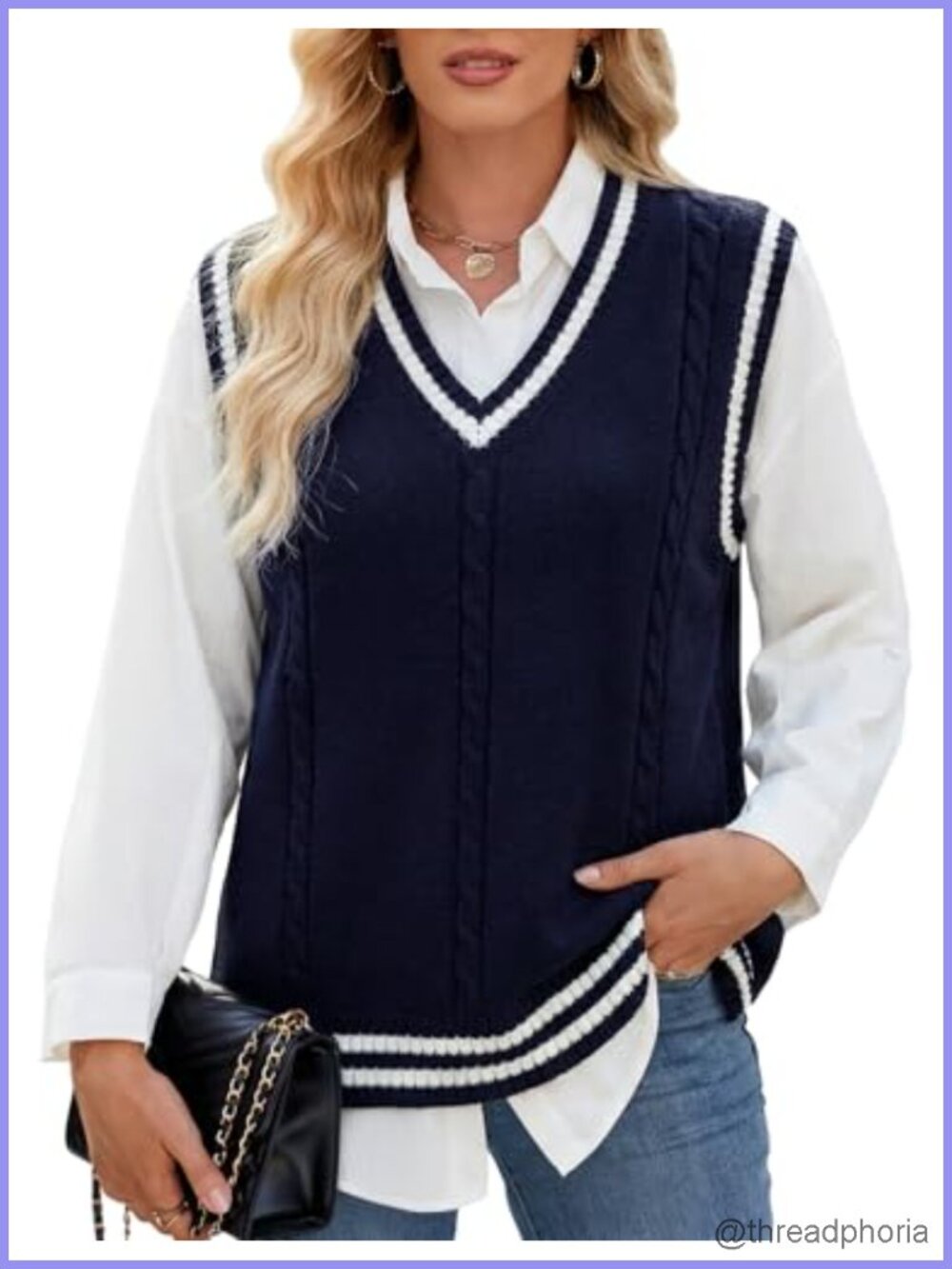 Women's Sleeveless V-Neck Sweater Vest, Cotton Knit School Uniform Pullover